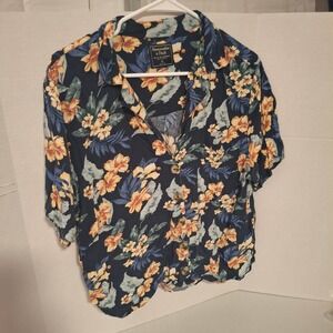 Abercrombie & Fitch Mens XL Navy Hawaiian Tropical Floral Button Down Shirt